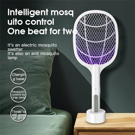 Electric Rechargeable Mosquito Racket Killer 2 In 1 With Base Holder