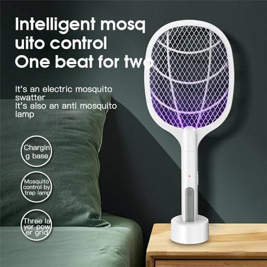 Electric Rechargeable Mosquito Racket Killer 2 In 1 With Base Holder