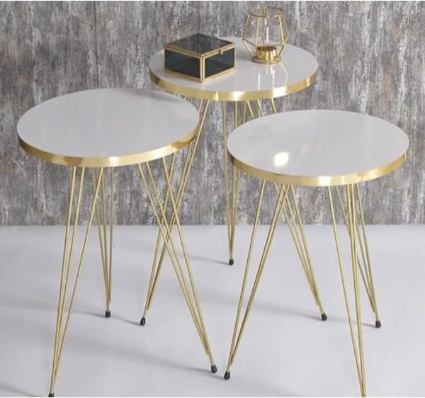 Home Essential Set Of 3 Coffee Table Golden (white)