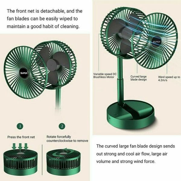 Rechargeable – Portable Telescopic Folding Fan Table Desk Fan | 3 Speeds Adjustable Height Fan (random Color)